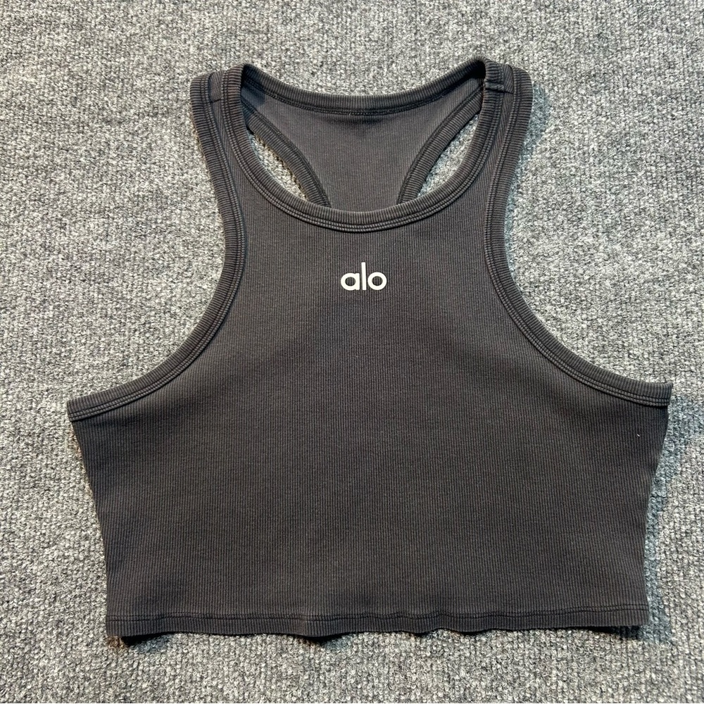 ALO Yoga Black Ribbed Racerback Crop Tank